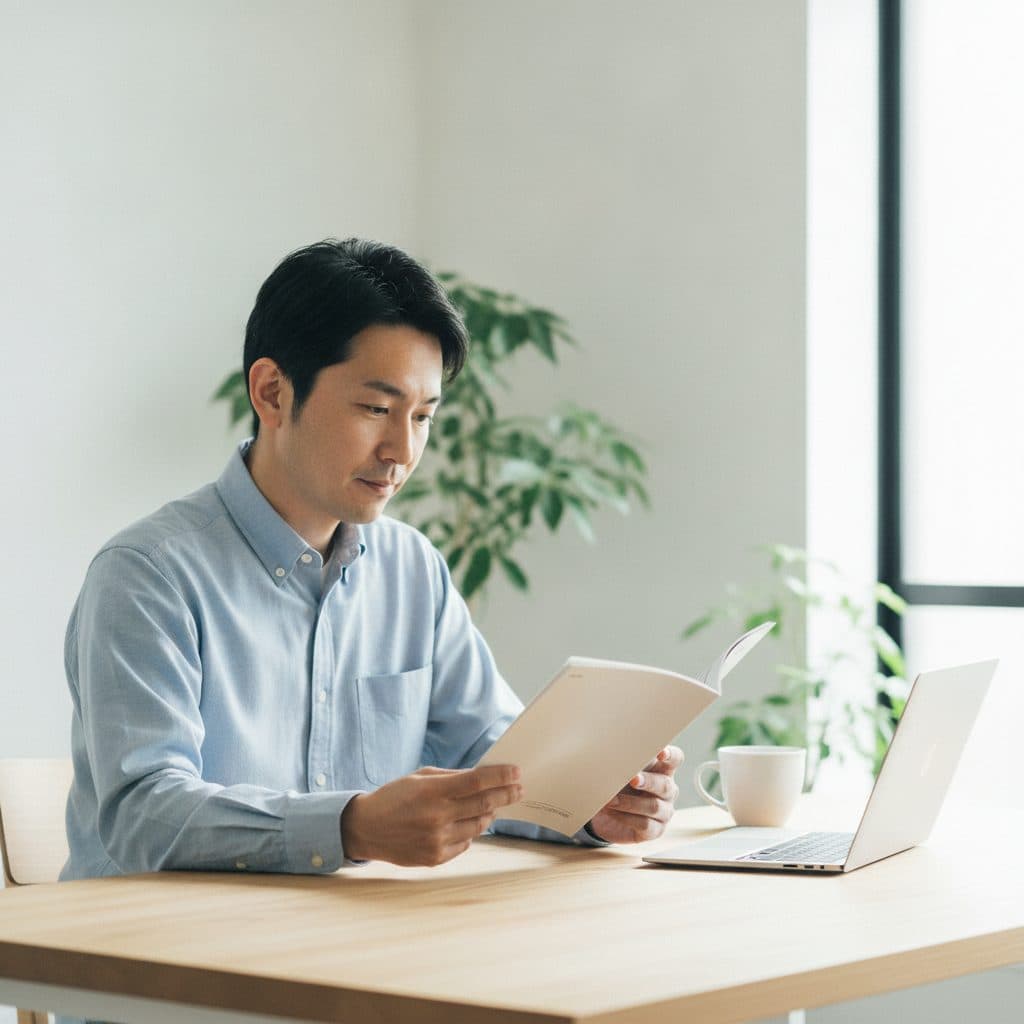 資料を読んでいる場面