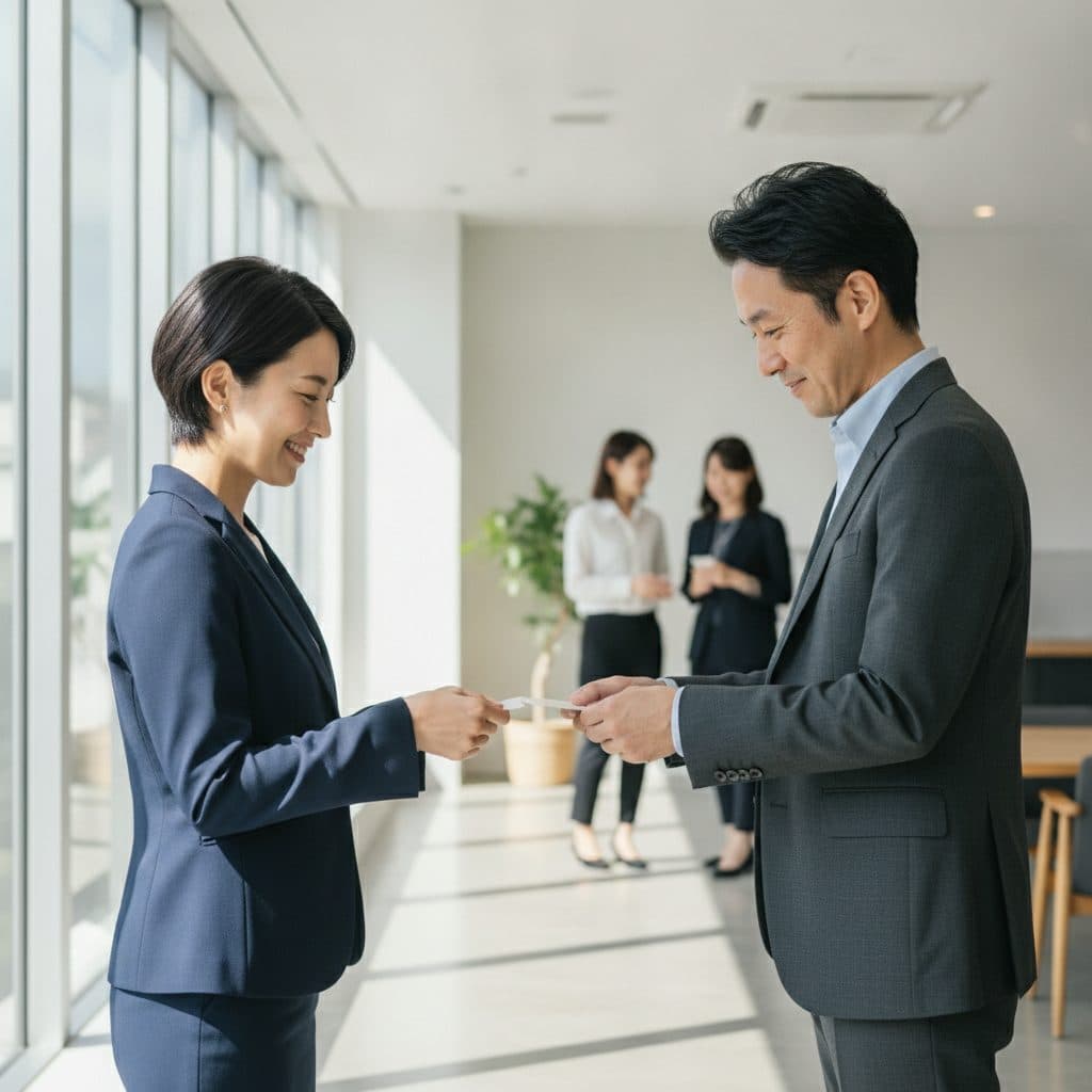 名刺を交換している場面