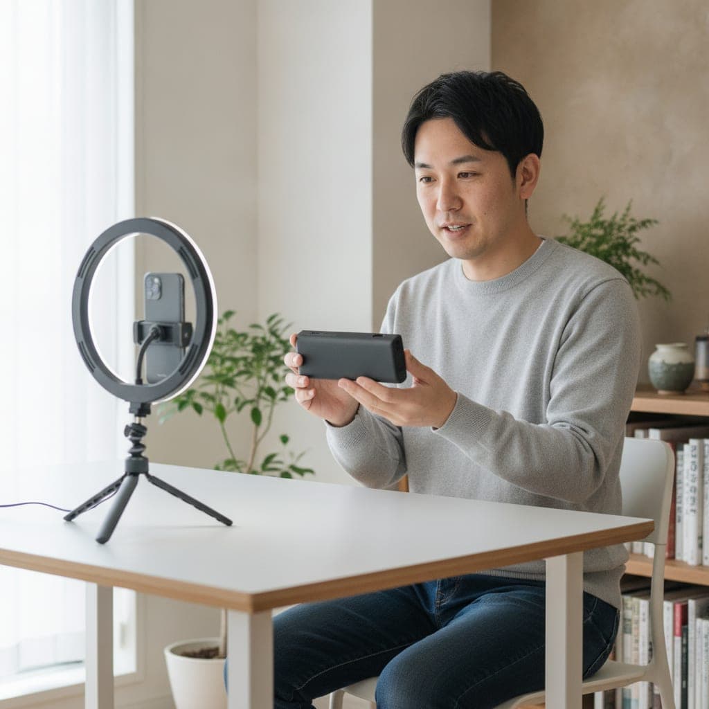 商品を紹介する動画を撮っている様子